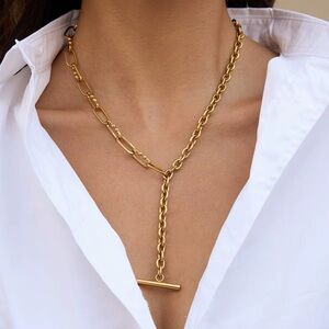 18K Gold Plated Chunky Y Chain Necklace